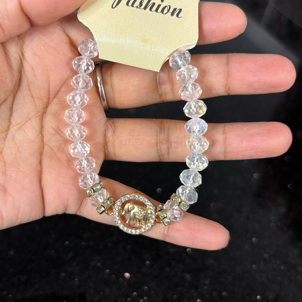 5/$25 Deal! Crystal Beaded Bracelet With Gold Elephant Accent